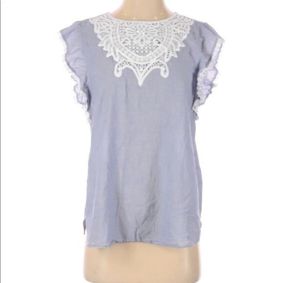 Ann Taylor LOFT small blue striped romantic top - Picture 1 of 4